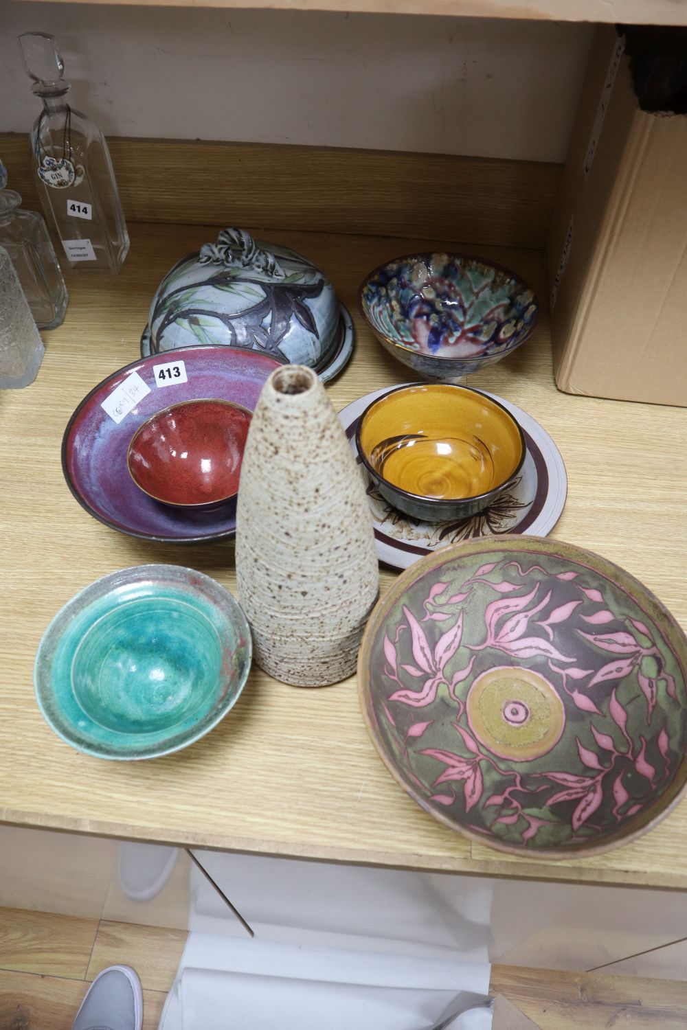 A group of Studio pottery including bowls, cheese dish and vase